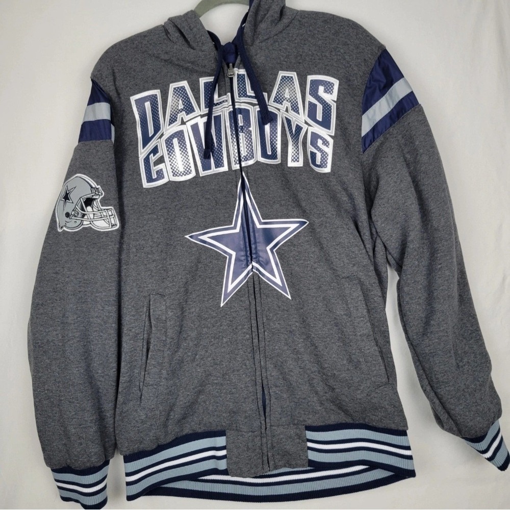 Dallas Cowboys Reversible‎ Hooded Jacket L NFL G-III Full Zip Navy Gray NWOT